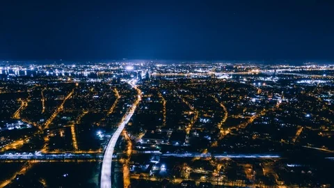 Riga city Drone Night Timelepse hypperlapse block of flats Drone Flight daugava Stock Footage 88816674