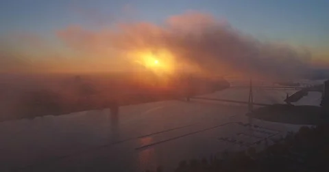 Riga city evening sunset Old town Riga Drone flight over Roads, Bridge and Video stock 84329125