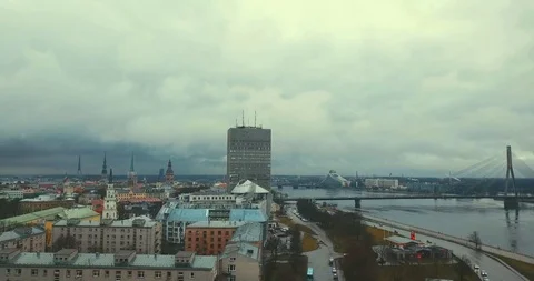 Riga city flyover Stock Footage 121990825