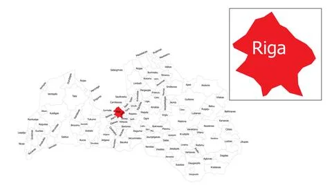 Riga city map in Latvia with red highlighted district and white background for Stock Illustration
