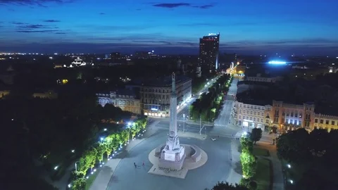 Riga city Night time bridge Autumn Drone flight Milda 動画素材 84262317