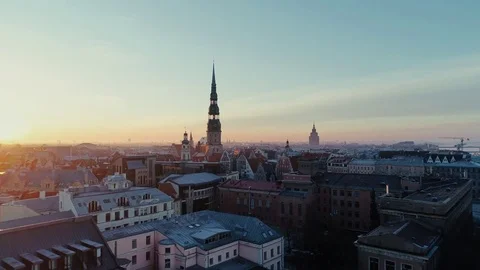 Riga city Old Down Town Autumn Drone Flight 스톡 동영상 82505268