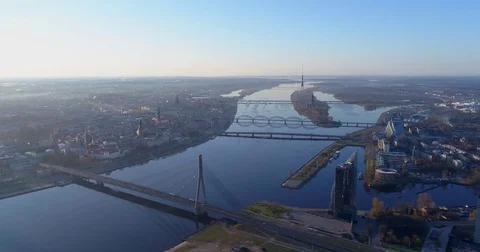 Riga city Old Down Town Autumn Drone Flight day time Stock Footage 84236914