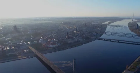 Riga city Old Down Town Autumn Drone Flight day time Stock Footage 84237490