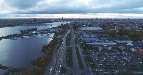 Riga city Old Down Town Autumn Drone Flight evening time Stock Footage 84273040