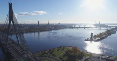 Riga city Old Down Town Autumn Drone Flight Stock Footage 84276170