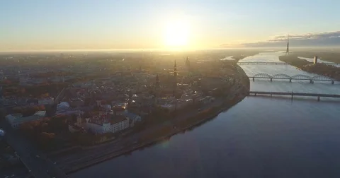 Riga city Old Down Town Autumn Drone Flight day time Stock Footage 84328382