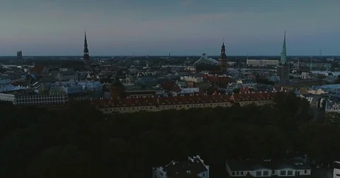 Riga city Old Down Town Autumn Drone Flight sunset morning Stock Footage 85244324