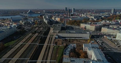 Riga city Old Down Town Autumn Drone Flight Stock Footage 85246923