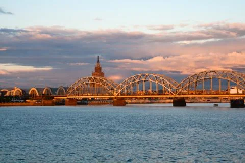 Riga cityscape at sunset Stock Photos