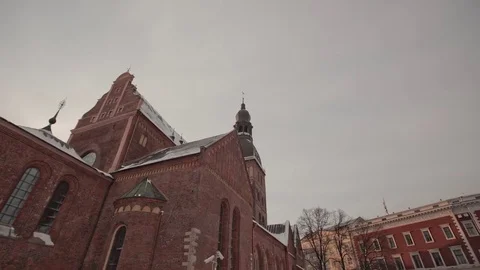 Riga Down Town Cathedral Dome hypperlapse, winter time-lapse Stock Footage 82948667