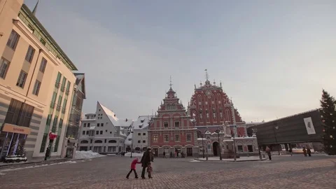 Riga Down Town Cathedral Dome hypperlapse, winter time-lapse Stock Footage 82948698