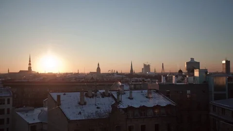 Riga Down Town Cathedral Dome sunset timelpse, winter time-lapse Stock Footage 82953065