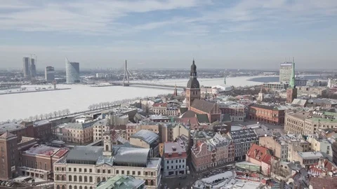 Riga Down Town Cathedral Dome timelapse, winter time-lapse Stock Footage 82953238