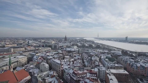 Riga Down Town Cathedral Dome hypperlapse, winter time-lapse Stock Footage 82953389