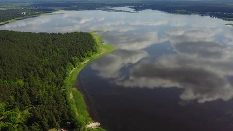 Riga lake Aerial drone top view 4K UHD video Latvia Brivdabas Muzejs Stock Footage