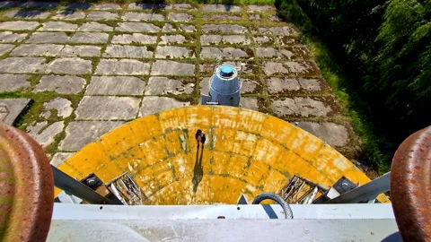 Riga, Latvia - 08/20/2024: Top view down ex-Soviet RT-32 radio telescope Stock Footage 282258400
