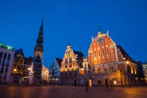 RIGA, LATVIA - 12 JUN 2016: City Hall Square with House of the Blackheads and Stock Photos