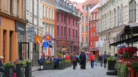 RIGA - LATVIA, AUGUST 2015: old city street view Stock Footage 59118650