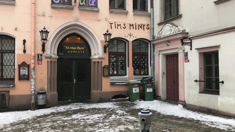 Riga, Latvia, A bench in front of a building Stock Footage 134470728