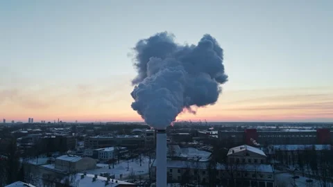 Riga Latvia Biomass Heating - Renewable District Energy Plant at Winter Sunsets Stock Footage 346271267