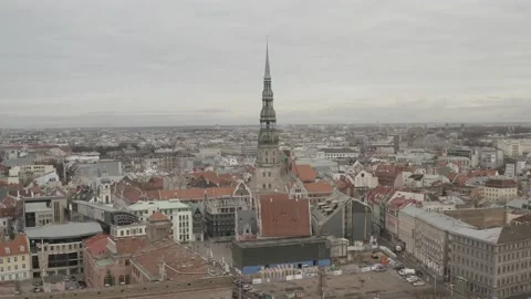 Riga, Latvia Day Aerial Cityscape Pull-in Stock Footage