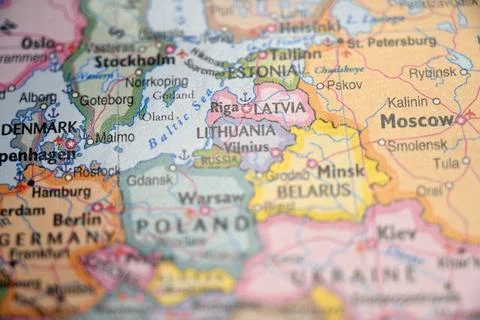 Riga Latvia Highlighted on World Map with Soft Blur Background  Modern Geog.. Foto stock