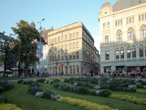 RIGA, LATVIA - JUNE 18, 2017. Timelapse view of the riga Old town area Stock Footage 76884441