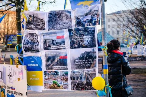 Riga, Latvia - March 15, 2022: Protest against the Russian invasion in Ukraine Stock Photos