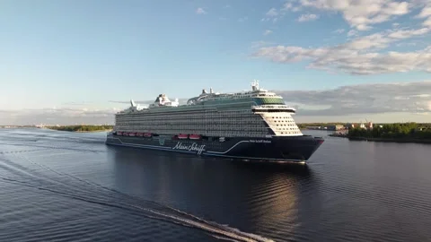 Riga, Latvia - May 22, 2026: Cruise Ship Drone Shot Moving In Stock Footage 335718663