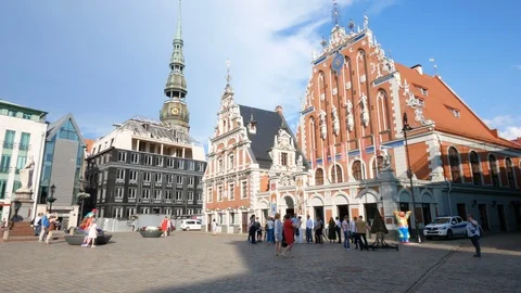 Riga, Latvia, panoramic view of Town Hall Square Video stock 111979308