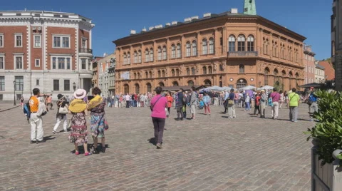 RIGA, LATVIA - Timelapse view to Riga Bourse and Dome Square Video stock 65191429