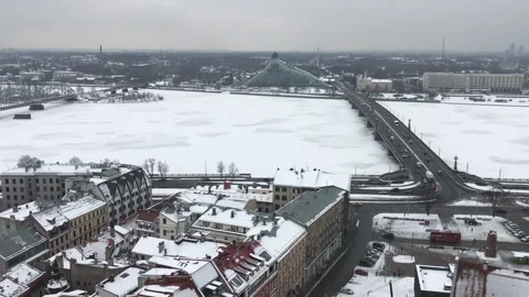 Riga, Latvia, A train covered in snow Stock Footage 134474077