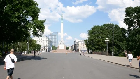 Riga, Latvia, view of the square of Freedom Monument Stock Footage 111972145
