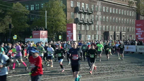 Riga Marathon 2023 crowd at the start. Stock Footage 240538428