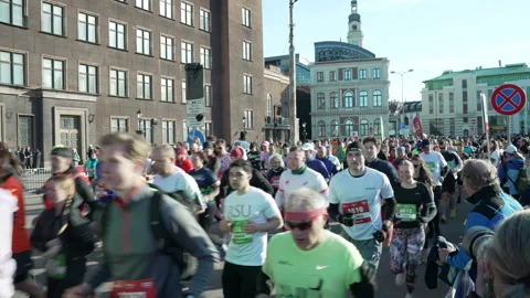 Riga Marathon 2023 start, crowd running. Stock Footage 240538523