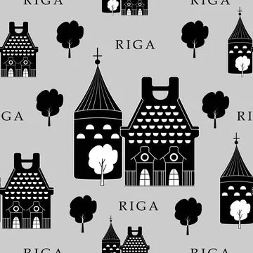 Riga, monochrome seamless pattern Stock Illustration