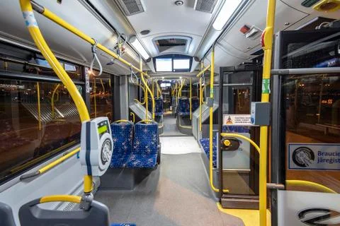 RIGA - OCT 06: Interior of an empty bus in Riga Foto stock