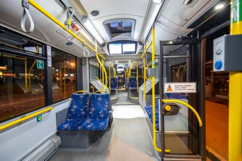 RIGA - OCT 06: Interior of an empty bus in Riga Stock-Fotos