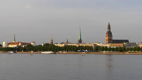 Riga old town and Daugava river Video stock 79354102
