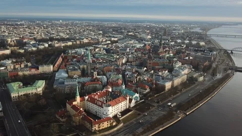 Riga old town flyover Stock Footage 122158419