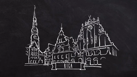 Riga Old Town self drawing lines Stock Footage 75781254
