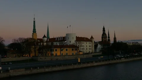 Riga Old Town Skyline after sunset Vídeo Stock 116558515