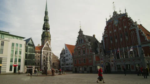 Riga old-town square with people Stock Footage 36072784