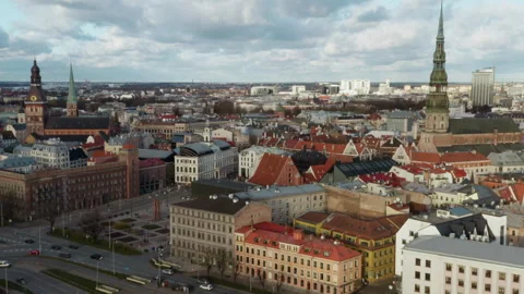 Riga Old Town with St Peter Church Dome Cathedral and Riflemen Square Latvia Stock-Footage 325974050