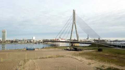 Riga panorama acceding drone Stock Footage 122158526