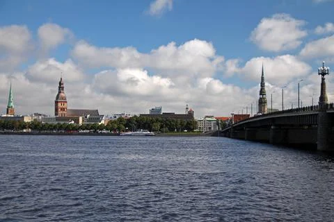 Riga panorama from the opposite side of the river Stock Photos