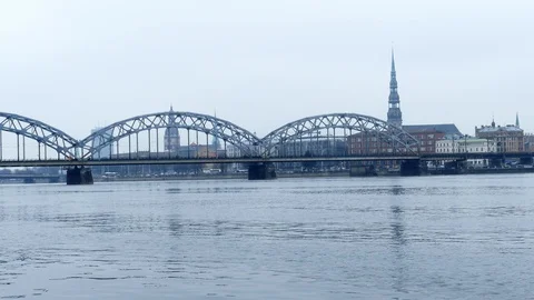 Riga Railway bridge over River Daugava Vídeo Stock 96052244