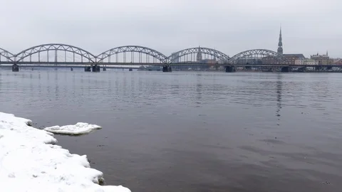 Riga Railway bridge over River Daugava 動画素材 97325742
