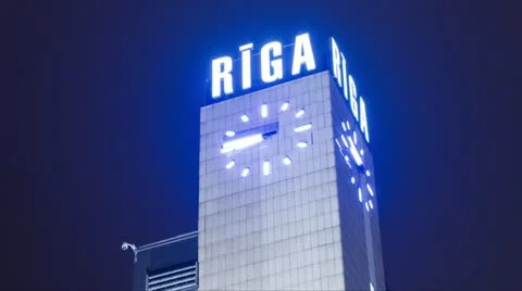 Riga Railway station clock tower timelapse 10 bit Stock Footage